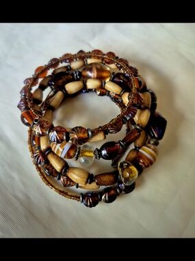 Vintage Handcrafted Tan and Brown Memory Wire Wrap Bracelet